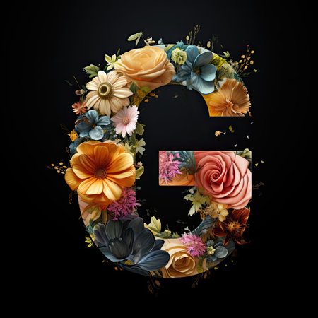 Floral Typography Letter G. Flower font for decoration. Generative AI illustration for weddings and postcardsの写真素材