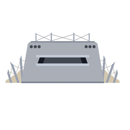Military bunker. Defense warfare building. Army headquarter station, bomb shelter. Modern concrete fortification.のイラスト素材