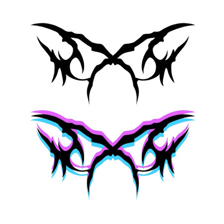 Neo Tribal Tattoo. Gothic y2k brutal vaporwave sticker. Abstract sigil sigilism ornate.のイラスト素材
