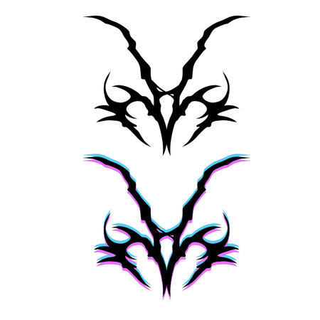Neo Tribal Tattoo. Gothic y2k brutal vaporwave sticker. Abstract sigil sigilism ornate.のイラスト素材