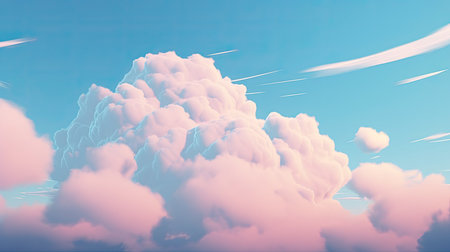 Beautiful cloudy landscape. Summer clouds in pastel colors. Pink and blue sky. AI Generated