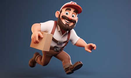 Courier with box, 3d man character. Postman carry mail or package. Male deliver person with parcel. Concept of express delivery, postal logistic business. AI Generatedの写真素材