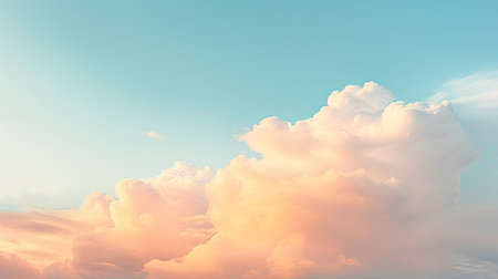Beautiful cloudy landscape. Summer clouds in pastel colors. Orange and blue sky. AI Generated