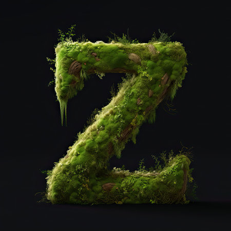Letter A with moss. Large soft forest font. Green typographic symbol made of leaves. Concept of comfort, nature and ecology. AI Generatedの写真素材