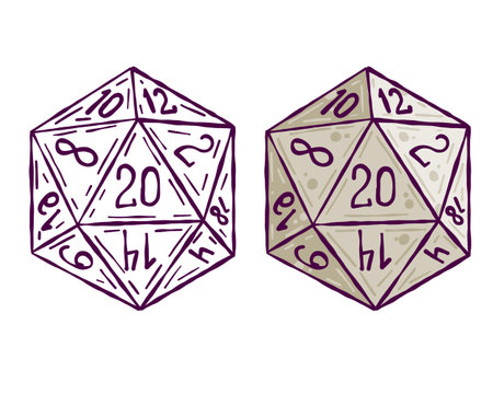 Dice d20 for playing Dnd. Dungeon and dragons board game. cartoon outline illustrationのイラスト素材
