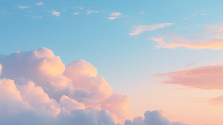 Beautiful cloudy landscape. Summer clouds in pastel colors. Pink and blue sky. AI Generatedの写真素材