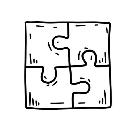 Puzzle toy. Metaphor of solution, teamwork and partnership. Drawn part, scribble piece. Connection element.のイラスト素材