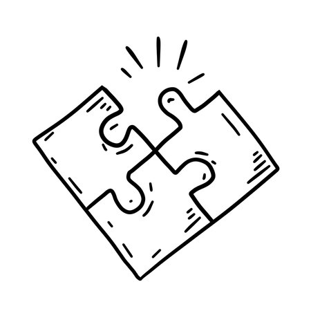 Puzzle toy. Metaphor of solution, teamwork and partnership. Drawn part, scribble piece. Connection element.のイラスト素材