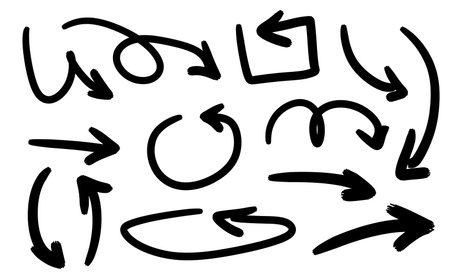 Arrows of different shapes. Abstract symbol for direction and path indication. Graphic pointerのイラスト素材