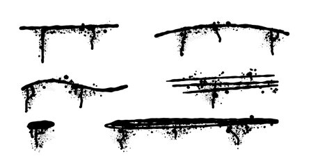 Graffiti Paint Line. Funky urban street element. Grunge texture aerosol brush stroke. Airbrush dot grunge illustration. Ink splash sketch.のイラスト素材