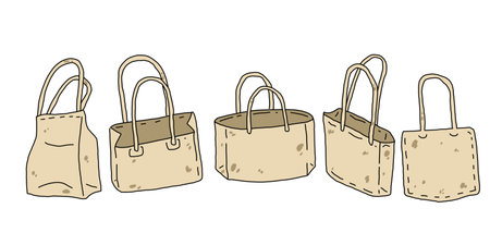 Fabric bag. Cloth eco shopper. Flat cartoon illustration. Cotton accessory, recycled natural empty handbag.のイラスト素材