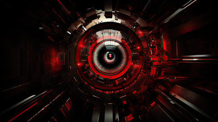 Digital eye. Cyber security network. abstract technology red background. Futuristic tech business...