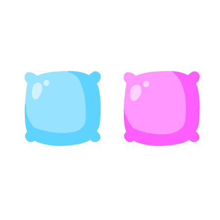 Set of pillows. Element of bedroom and bed for sleep. Large and small object. Cartoon flat illustration. Soft colored cushions in blue and pink colorのイラスト素材