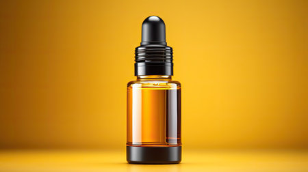 Jar of oil. Presentation and mockup of the product. Business template for cosmetics and skin care. Moisturizing yellow liquid. AI Generatedの写真素材