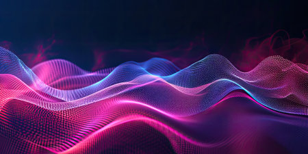 Digital wave. moving particle effect, neon color. Modern futuristic graphic design. Glowing curve trendy horizontal line. Creative gradient dynamic concept. AI generatedの写真素材