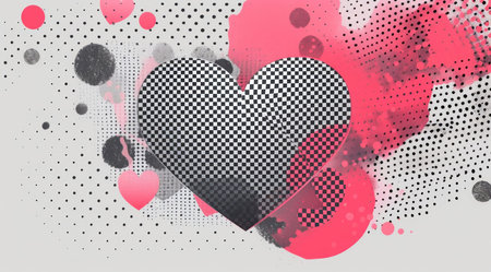 Halftone heart illustration, background for wedding and st. valentine day, abstract grunge romantic pattern and decoration with texture. AI generatedの写真素材