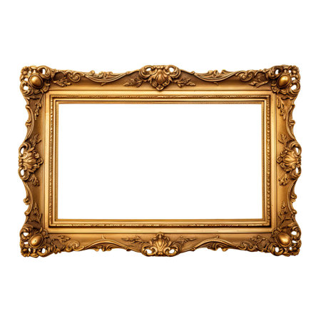 Golden frame of picture or photo, victorian decoration, elegance museum image. Baroque gallery...