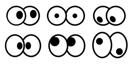 Eye comic view. Black cute funny eyesight. Set of Surprised, angry and happy expression isolated on white backgroundのイラスト素材