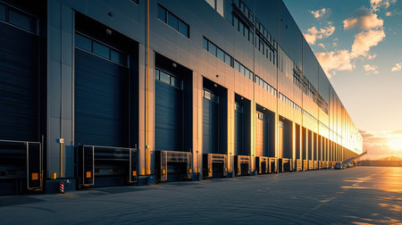 Industrial storage, logistics warehouse garage. Concept of delivery. AI generated. Transport company...