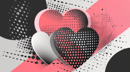 Halftone heart illustration, background for wedding and st. valentine day, abstract grunge romantic pattern and decoration with texture. AI generatedの写真素材