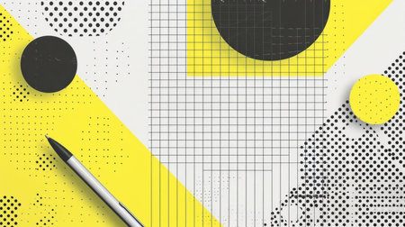 Pen on grunge background with copyspace for template. AI generated. Collage with pencil in halftone...