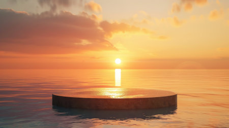 Platform on water. Product stage on sea wave, pedestal with ocean background. Empty cosmetic podium with nature backdrop. Scene for business luxury standの写真素材
