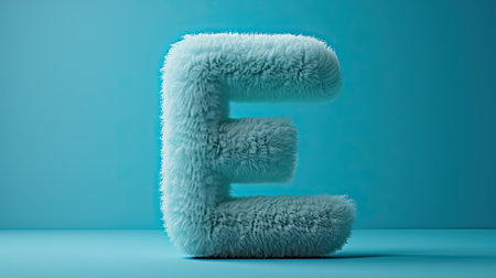 Fur letter E, 3D alphabet. Hair fluffy english font for kids education. Creative typographic element. AI generatedの写真素材