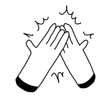 Hand clap, give five gesture. Sketch hand drawing. Friendship and applaud concept. Cartoon positive communication of two people. Outline doodle agreementのイラスト素材