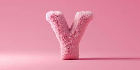 Fur letter Y, 3D alphabet. Hair fluffy english font for kids education. Creative typographic element. AI generatedの写真素材
