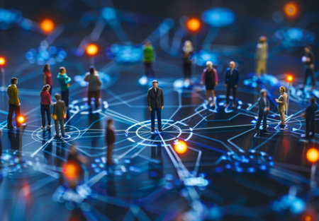 Digital people connection. Social business network. People teamwork strategy and technology. Online modern tech virtual space. Future global system. Internet connect, futuristic data cyberspaceの素材