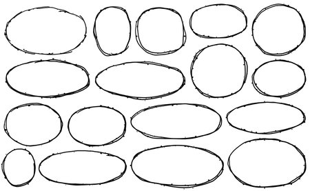 Border frame doodle drawing. Scribble oval brush sketch. Black circle line marker scratch element. Set of pencil drawn grunge illustrationのイラスト素材