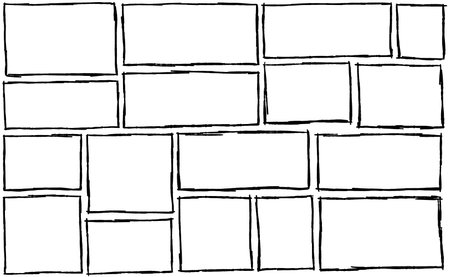 Border frame. Freehand grungy rectangle. Outline sketch drawn line. Black dirty scribble square collection. Simple scratch brush empty doodleのイラスト素材