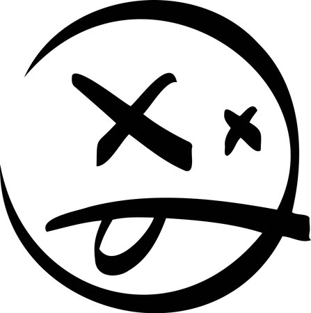 Graffiti face sign. Paint spray street drawn. Sketch grunge graphic symbol. Ink sad characterのイラスト素材