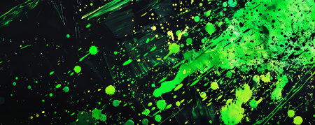 Abstract background with green paint splashes on a black background. horizontal bannerの素材