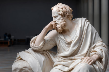 Marble statue of wise philosopher. Perfect for art history or classic decor. Detailed robe adds timeless beauty.の素材