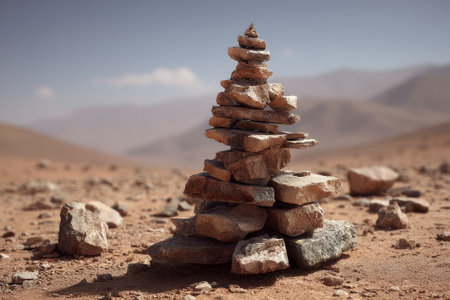 Balanced rocks in mountain view. Great for travel art or natural decor. Distant peaks add majestic feel.の素材