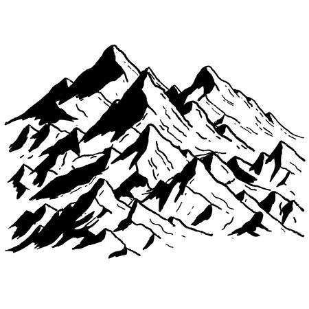 Mountains, peaks, minimalist mountain ink sketch in bold contrast. Perfect for tattoos, stickers or nature-inspired graphics.のイラスト素材
