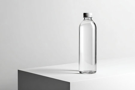 Bottle of clean water on white table. Mockup for designの素材