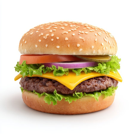 Hamburger isolated on the white background. 3d rendering.の素材