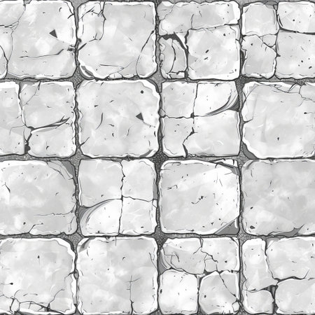 Seamless gray pavers, stone texture with cracks, cartoon style, game background, casual element, sharp design. Art enhances medieval appeal.の素材