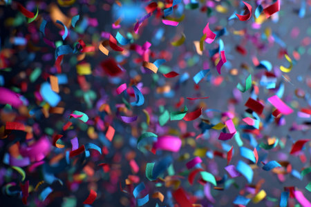 Multicolored confetti on gentle base. Great for holiday art or cheerful layouts, this vibrant display inspires.の素材