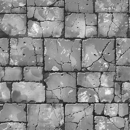 Gray stone pavers, seamless pattern, cracked texture, cartoon game background, casual style, bold design. Art fits fantasy settings.の素材