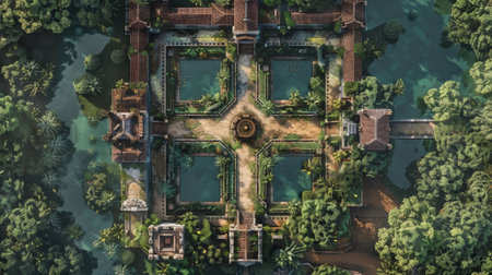 Castle by river with stone towers. Ancient keep with bridges over flowing water, perfect for fantasy roleplay. Stunning terrain for tabletop war games.の素材