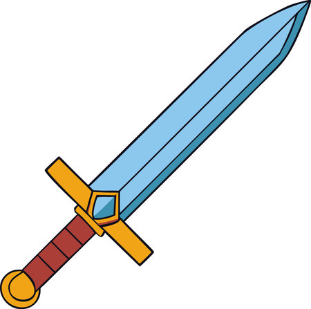 Gladius sword, a simple cartoon drawing of the famous Roman weapon, featuring a silver blade and colorful handle. Historical accessory with a clear outline, perfect for games or education.の素材