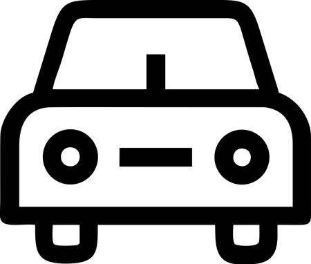 Car silhouette black icon, front view car glyph symbol for road travel or urban transport. Simple automobile graphic element.の素材
