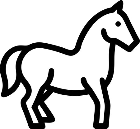 Stylized horse head, black line art icon for animal or sport design. Modern minimalist symbol of power and motion.の素材