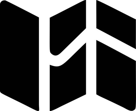 Map point icon outline, location pin mark symbol black line art on folded paper. GPS navigation destination sign or travel spot marker.の素材