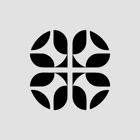 Abstract petal icon, geometric circle shape, monochrome flower design. Minimal black white ornament, simple sign of spring, growth. Creative abstract petal icon.の素材
