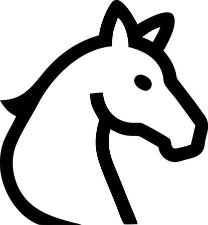 Equestrian horse symbol, black outline icon of an animal head. Simple stylized graphic for power and grace.の素材
