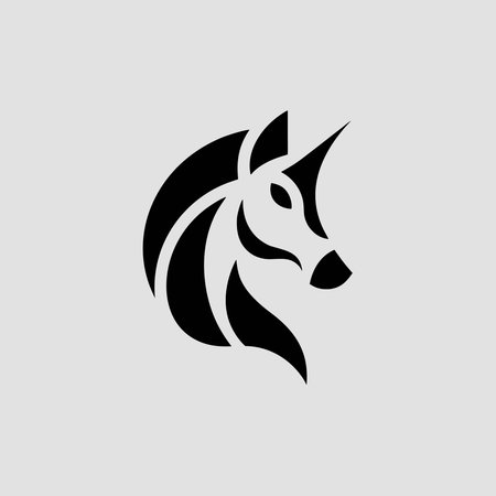 Fantasy horse logo, black unicorn head in a modern fluid design. Minimalist mythical creature symbol for elegance and motion.の素材